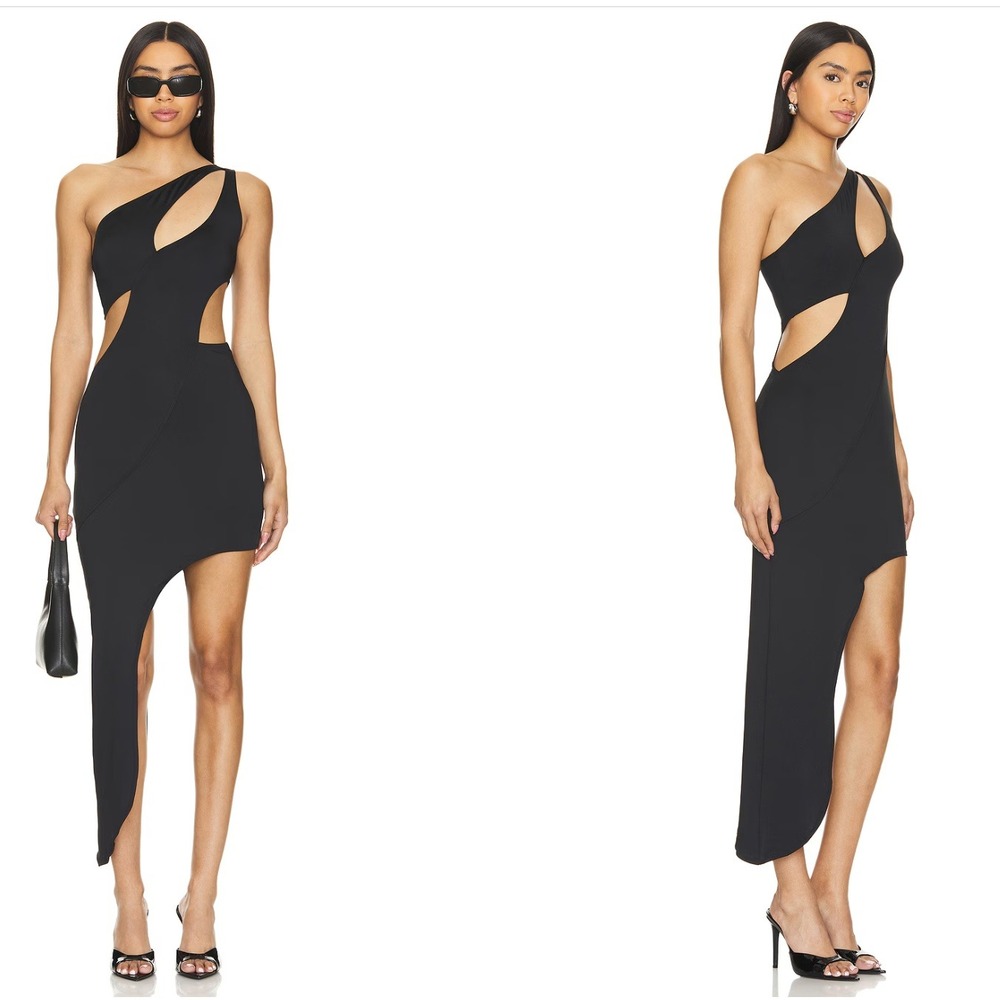OW Collection Gisele Cut Out Dress Black One Shoulder Asymmetrical Mini NWT S